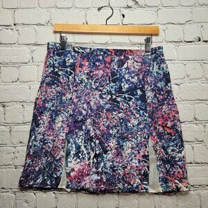 Vintage Nonoo Mulitcolor Splatter Slit Accent Mini Skirt Size 8